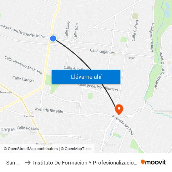 San Jacinto to Instituto De Formación Y Profesionalización De La Fiscalía General De Jalisco map