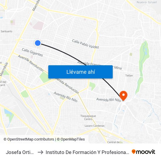 Josefa Ortiz De Domínguez to Instituto De Formación Y Profesionalización De La Fiscalía General De Jalisco map