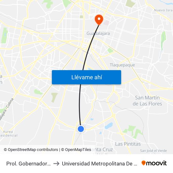Prol. Gobernador Curiel to Universidad Metropolitana De Occidente map