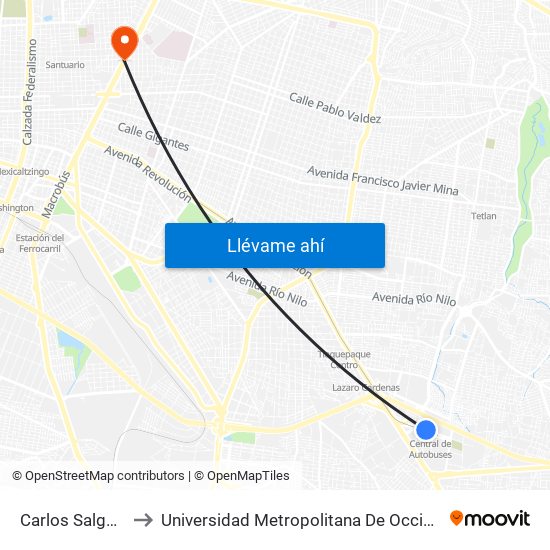 Carlos Salgado to Universidad Metropolitana De Occidente map