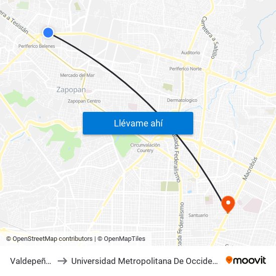 Valdepeñas to Universidad Metropolitana De Occidente map