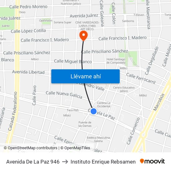 Avenida De La Paz 946 to Instituto Enrique Rebsamen map