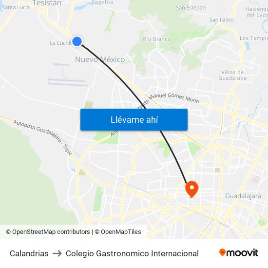 Calandrias to Colegio Gastronomico Internacional map