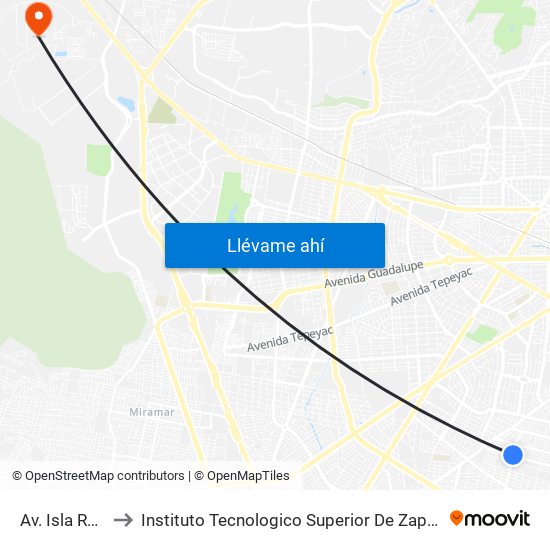Av. Isla Raza to Instituto Tecnologico Superior De Zapopan map