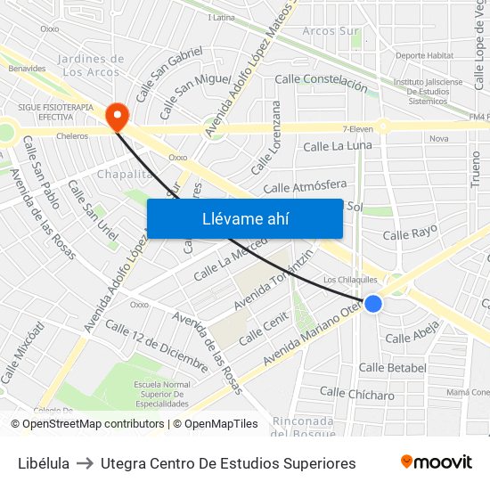 Libélula to Utegra Centro De Estudios Superiores map