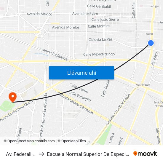 Av. Federalismo to Escuela Normal Superior De Especialidades map