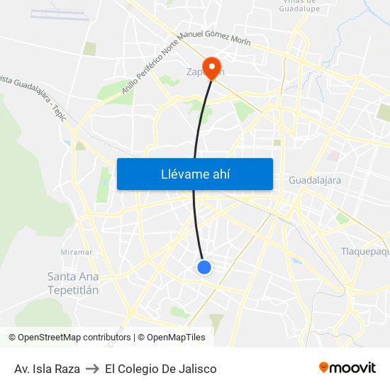 Av. Isla Raza to El Colegio De Jalisco map