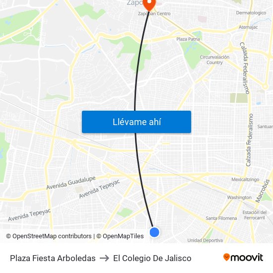Plaza Fiesta Arboledas to El Colegio De Jalisco map