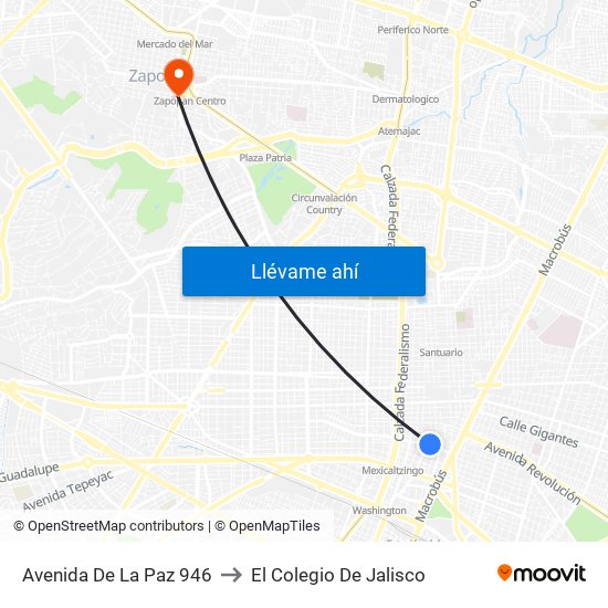 Avenida De La Paz 946 to El Colegio De Jalisco map