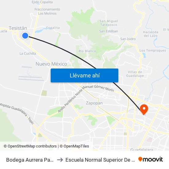 Bodega Aurrera Parques to Escuela Normal Superior De Jalisco map