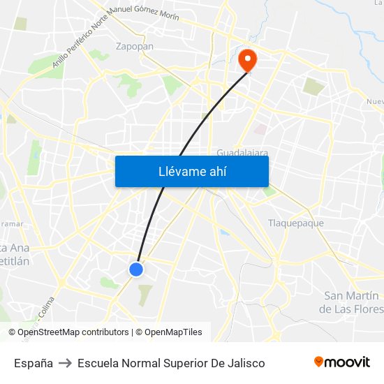 España to Escuela Normal Superior De Jalisco map