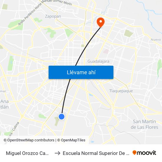 Miguel Orozco Camacho to Escuela Normal Superior De Jalisco map