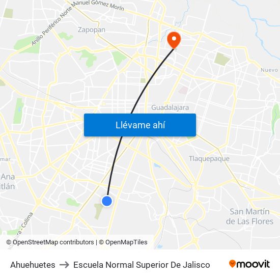 Ahuehuetes to Escuela Normal Superior De Jalisco map