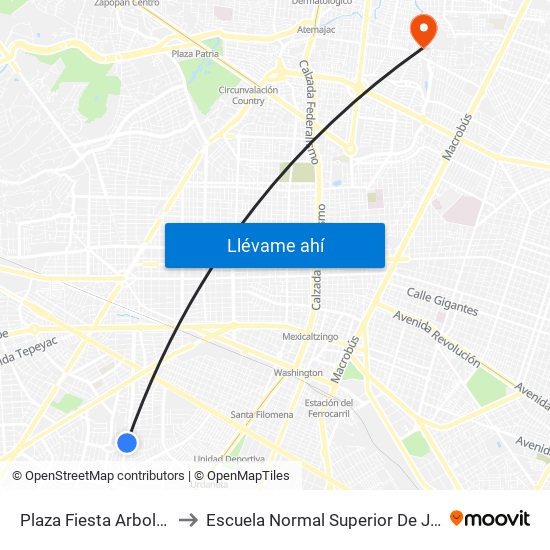 Plaza Fiesta Arboledas to Escuela Normal Superior De Jalisco map