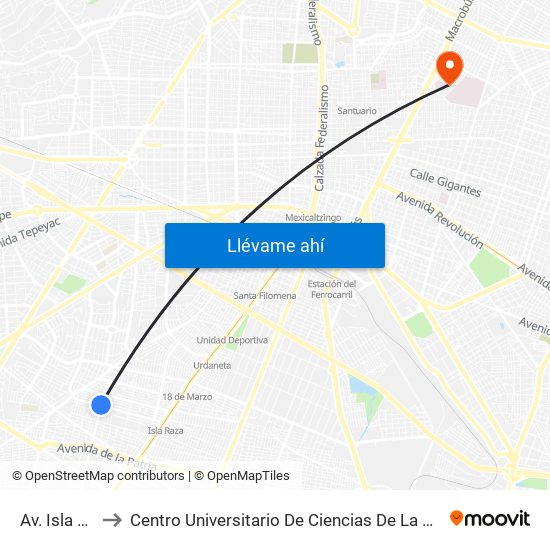 Av. Isla Raza to Centro Universitario De Ciencias De La Salud (Cucs) map