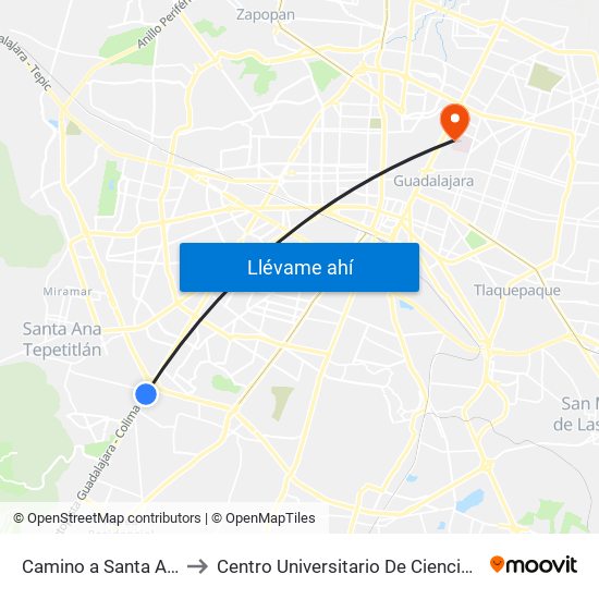Camino A Santa Ana Tepetitlán to Centro Universitario De Ciencias De La Salud (Cucs) map