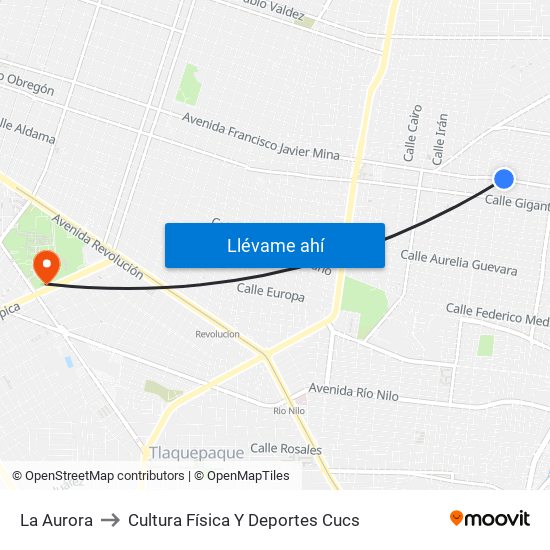 La Aurora to Cultura Física Y Deportes Cucs map