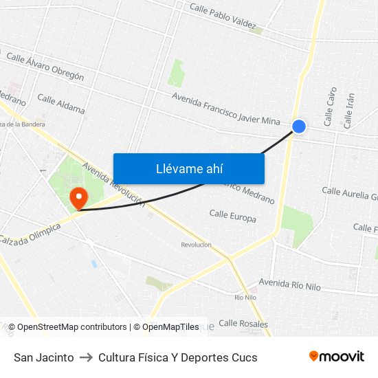 San Jacinto to Cultura Física Y Deportes Cucs map