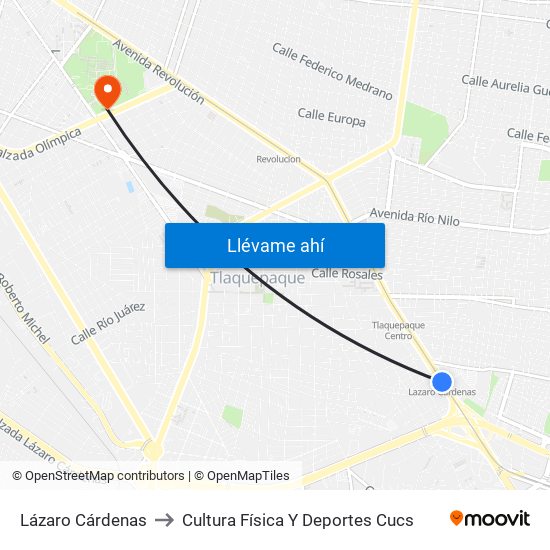 Lázaro Cárdenas to Cultura Física Y Deportes Cucs map