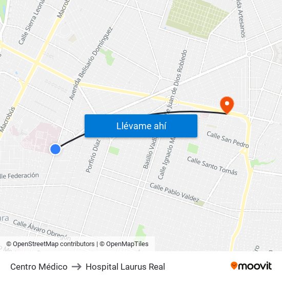 Centro Médico to Hospital Laurus Real map