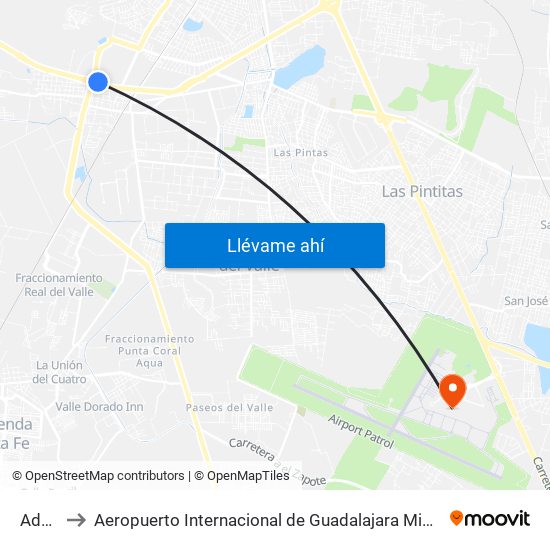 Adolf Horn to Aeropuerto Internacional de Guadalajara  Miguel Hidalgo y Costilla  (GDL) (Aeropuerto Internacional map