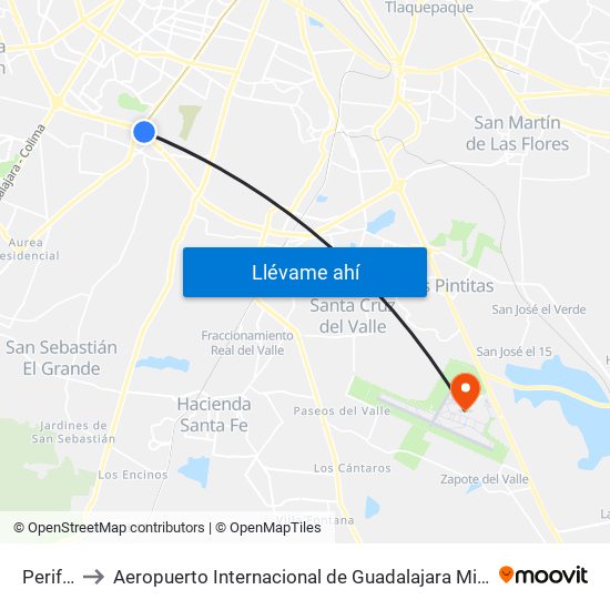 Periférico Sur to Aeropuerto Internacional de Guadalajara  Miguel Hidalgo y Costilla  (GDL) (Aeropuerto Internacional map