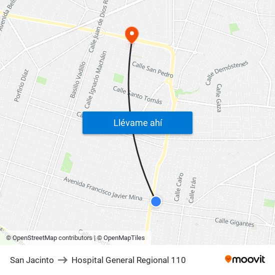 San Jacinto to Hospital General Regional 110 map