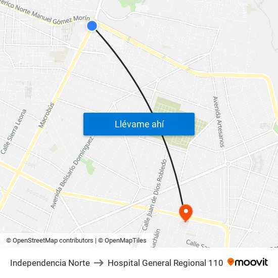 Independencia Norte to Hospital General Regional 110 map