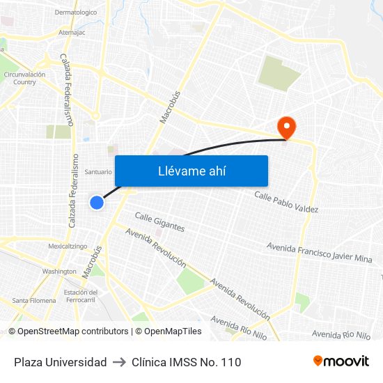 Plaza Universidad to Clínica IMSS No. 110 map