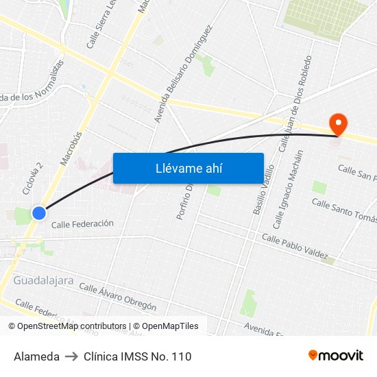 Alameda to Clínica IMSS No. 110 map