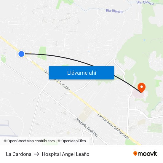 La Cardona to Hospital Angel Leaño map