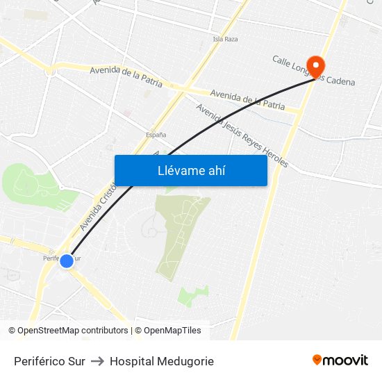 Periférico Sur to Hospital Medugorie map