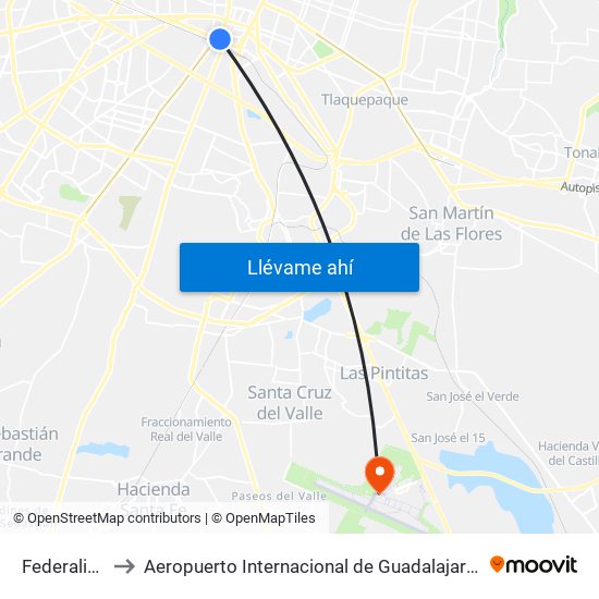 Federalismo Sur to Aeropuerto Internacional de Guadalajara Miguel Hidalgo y Costilla map