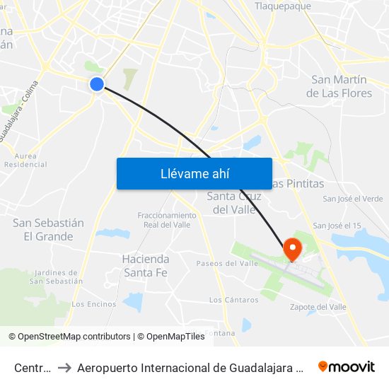 Centro Sur to Aeropuerto Internacional de Guadalajara Miguel Hidalgo y Costilla map