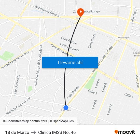 18 de Marzo to Clínica IMSS No. 46 map