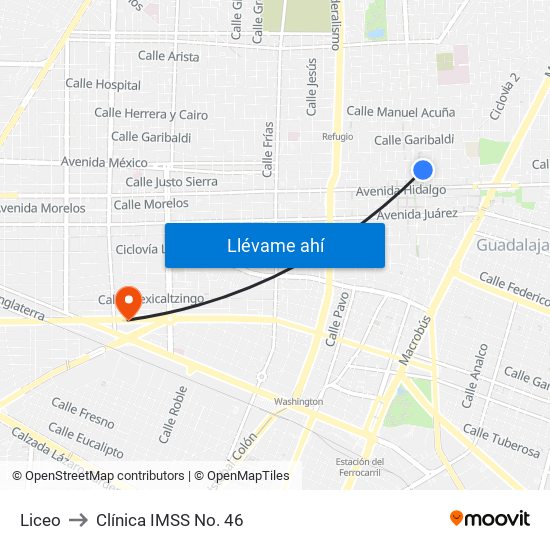 Liceo to Clínica IMSS No. 46 map