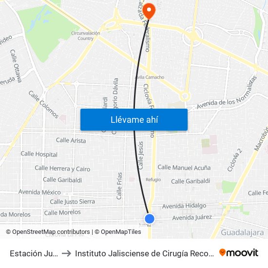 Estación Juárez to Instituto Jalisciense de Cirugía Reconstructiva map