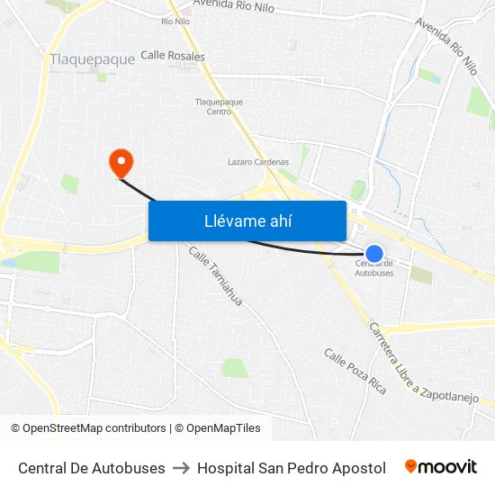 Central De Autobuses to Hospital San Pedro Apostol map