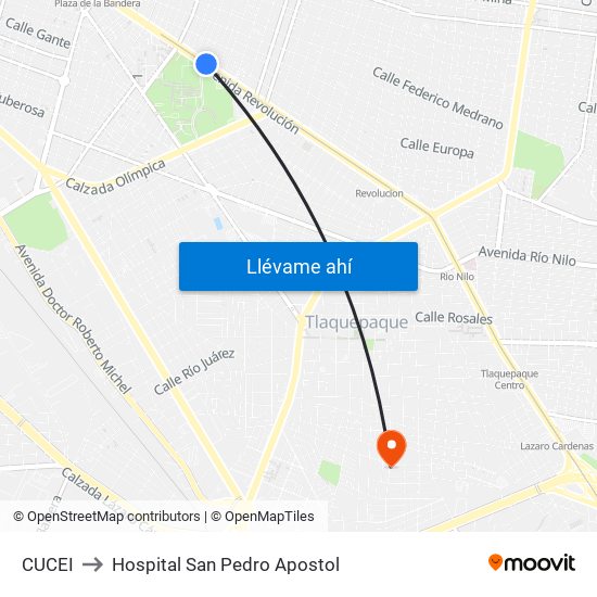 CUCEI to Hospital San Pedro Apostol map