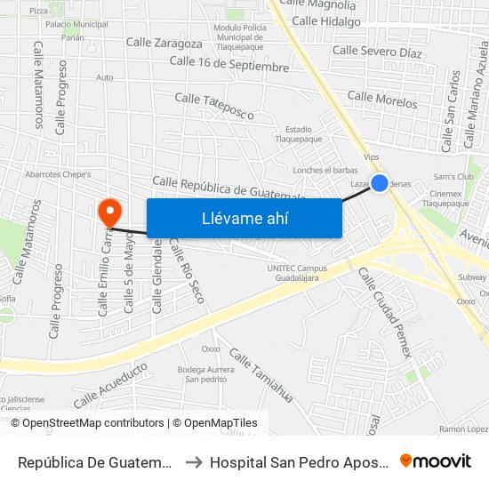 República De Guatemala to Hospital San Pedro Apostol map