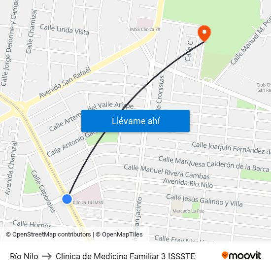 Río Nilo to Clinica de Medicina Familiar 3 ISSSTE map