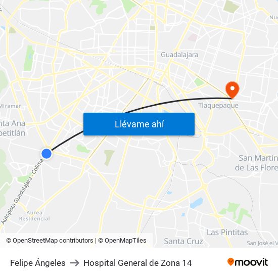 Felipe Ángeles to Hospital General de Zona 14 map