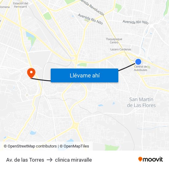 Avenida De Las Torres to clinica miravalle map