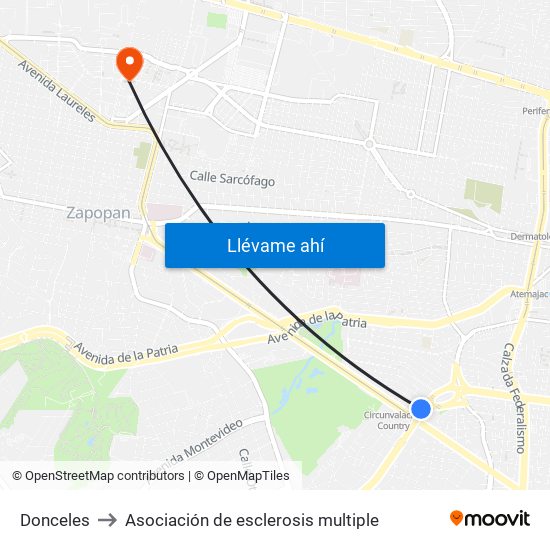 Donceles to Asociación de esclerosis multiple map