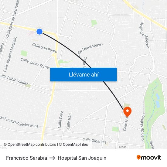 Francisco Sarabia to Hospital San Joaquin map