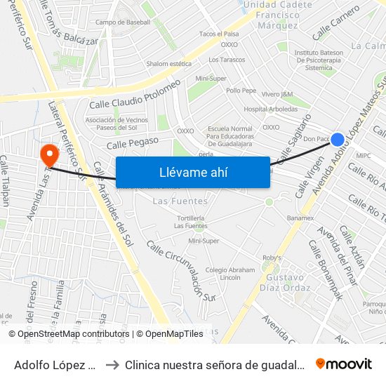 Adolfo López Mateos to Clinica nuestra señora de guadalupe el briseño map