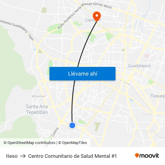 ITESO to Centro Comunitario de Salud Mental #1 map