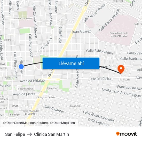 San Felipe to Clinica San Martín map