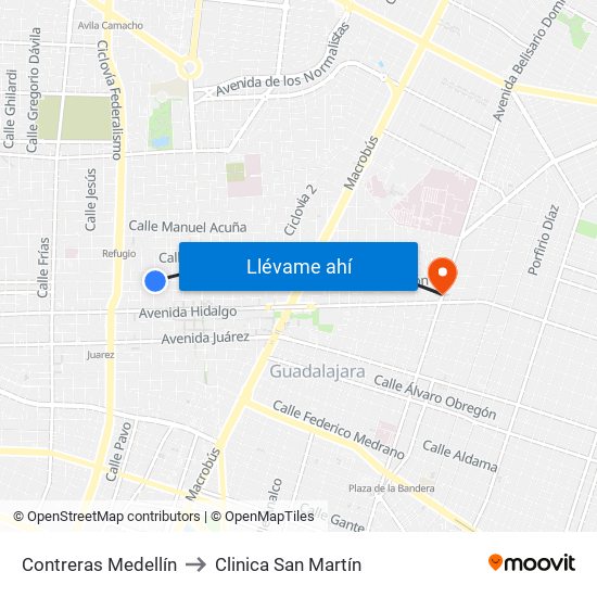 Contreras Medellín to Clinica San Martín map
