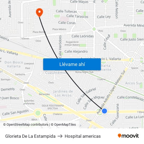 Glorieta De La Estampida to Hospital americas map